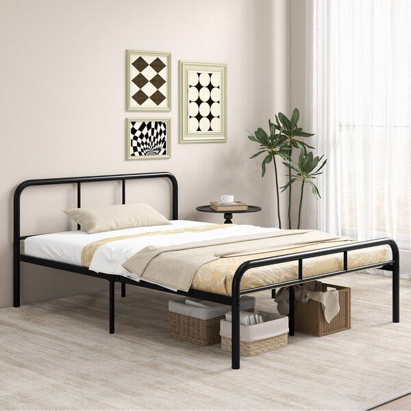 Costway Letto piattaforma in metallo moderno con testiera e pedier facile da montare, Struttura per letto matrimoniale Nero
