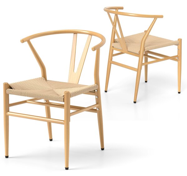 Costway Sedie da cucina con schienale a forma di Y e cuscino in rattan intrecciato, Sedie d'accento impilabili Naturale