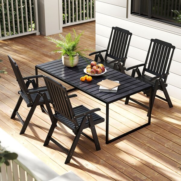 Costway Sedia da pranzo in HDPE resistente alle intemperie con braccioli per giardino, Sedia da patio pieghevole schienale curvo in plastica Nero