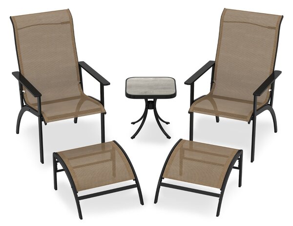 Costway Set da 5 pezzi di sedie adirondack con poggiapiedi e tavolino laterale per esterno, Set di mobili da conversazione per patio Caffè