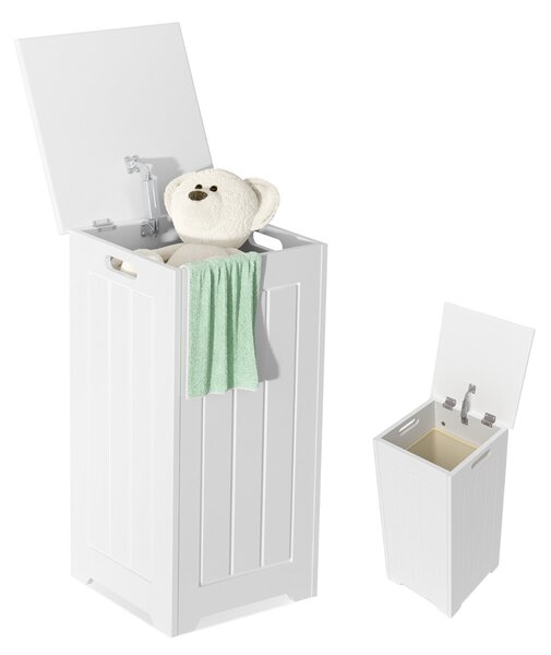 Costway Cesto della biancheria 34 L con coperchio cerniera di metallo per bagno, Armadietto con grande capacità Bianco