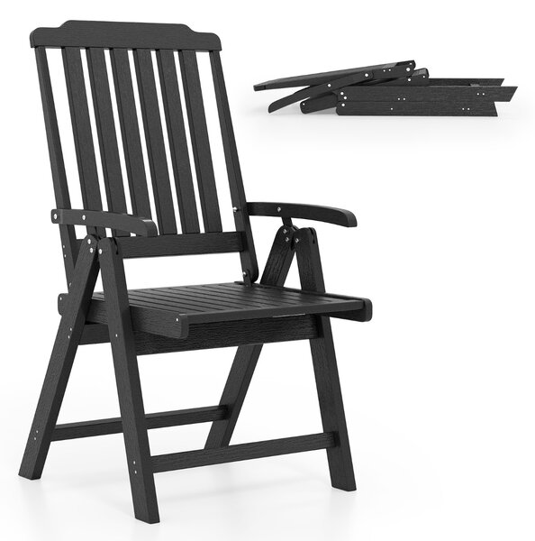 Costway Sedia da pranzo in HDPE resistente alle intemperie con braccioli per giardino, Sedia da patio pieghevole schienale curvo in plastica Nero