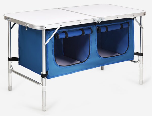 Costway Tavolo da campeggio pieghevole portatile in alluminio con borsa grande, Tavolo con scompartimenti per interno e esterno Blu