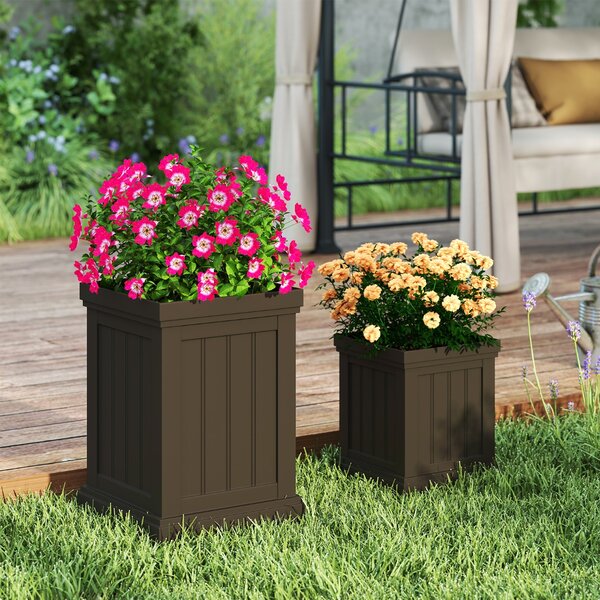Costway Set di vasi quadrati in plastica con fori di drenaggio e design nesting, Contenitori decorativi per piante per veranda grande da 48 cm Marrone