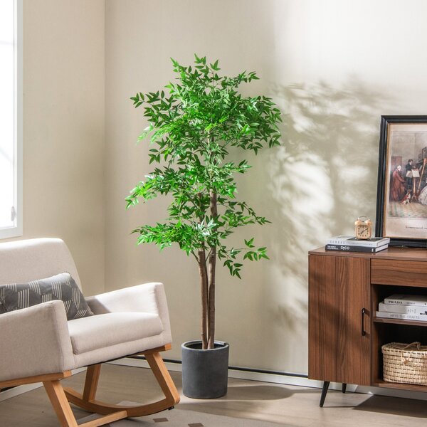 Costway Albero finto alto da interno per casa tronco in legno naturale muschio secco realistico, Albero di bamboo artificiale di 150 cm Verde