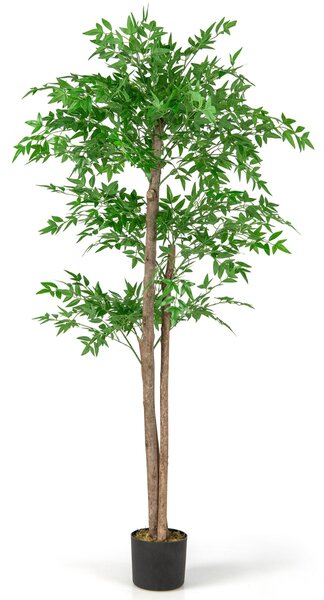 Costway Albero finto alto da interno per casa tronco in legno naturale muschio secco realistico, Albero di bamboo artificiale di 150 cm Verde