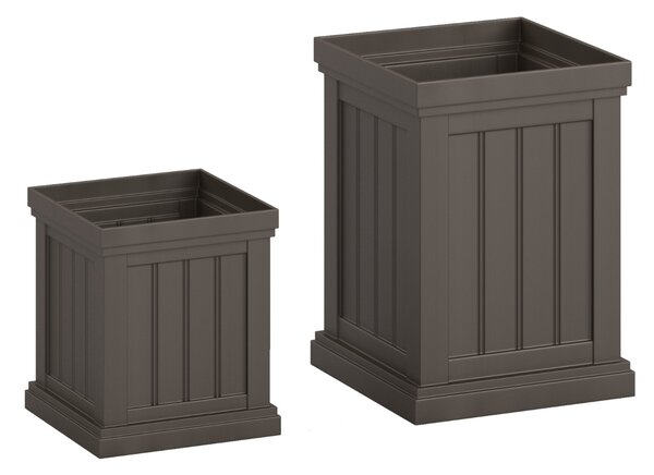 Costway Set di vasi quadrati in plastica con fori di drenaggio e design nesting, Contenitori decorativi per piante per veranda grande da 48 cm Marrone