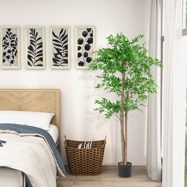 Costway Albero finto alto da interno per casa tronco in legno naturale muschio secco realistico, Albero di bamboo artificiale di 150 cm Verde