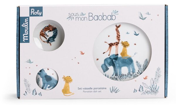 Set da pranzo per bambini in porcellana 3 pezzi Sous mon Baobab - Moulin Roty