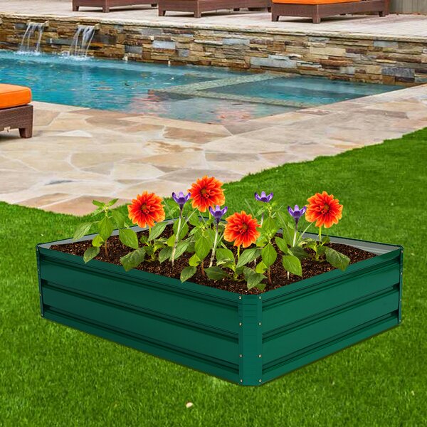 Costway Telaio per letto da giardino in metallo da esterno per fiori piante e verdure, Letto da giardino rialzato in acciaio Verde