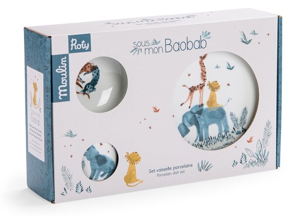 Set da pranzo per bambini in porcellana 3 pezzi Sous mon Baobab - Moulin Roty