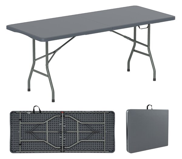 Costway Tavolo pieghevole portatile da 180 cm per esterni con maniglia, Tavolo pieghevole a metà con capacità di 160 kg e piano in HDPE