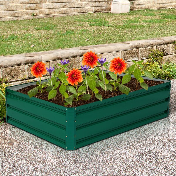 Costway Telaio per letto da giardino in metallo da esterno per fiori piante e verdure, Letto da giardino rialzato in acciaio Verde