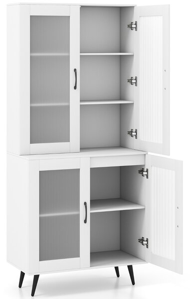 Costway Madia autonoma con gambe in metallo per sala da pranzo soggiorno, Armadio dispensa da cucina 178,5 cm con 4 ante trasparenti Bianco