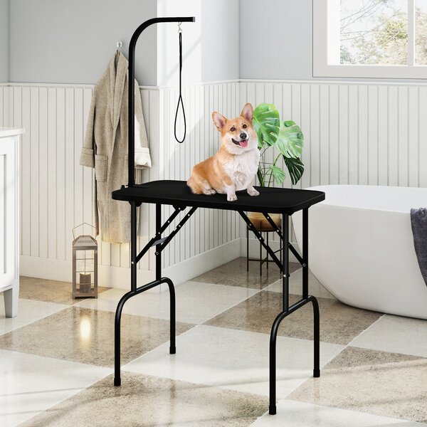 Costway Stazione di bellezza pieghevole per animali domestici per il bagno, Tavolo per toelettatura cani con bracci regolabili in altezza Nero