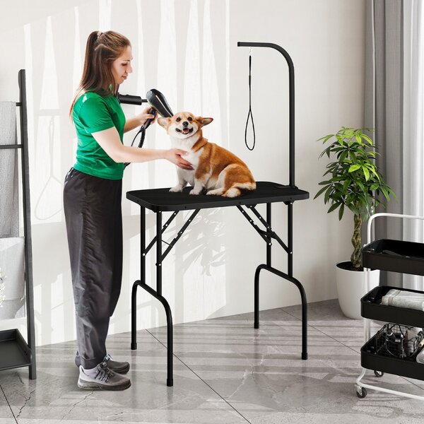 Costway Stazione di bellezza pieghevole per animali domestici per il bagno, Tavolo per toelettatura cani con bracci regolabili in altezza Nero
