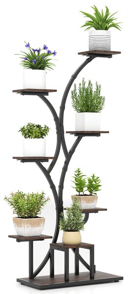 Costway Supporto decorativo per fiori per salotto per molteplici piante balcone, Porta vasi grande da interno con luci di crescita Marrone