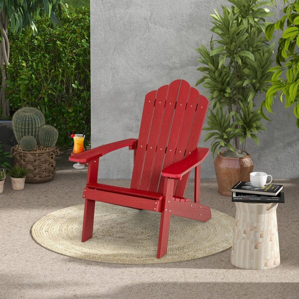 Costway Sedia adirondack da esterno con portabicchieri, Sedia resistente alle intemperie per cortile portata 170kg Rosso