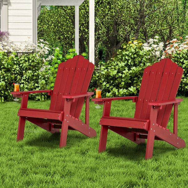 Costway Sedia adirondack da esterno con portabicchieri, Sedia resistente alle intemperie per cortile portata 170kg Rosso