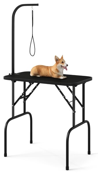 Costway Stazione di bellezza pieghevole per animali domestici per il bagno, Tavolo per toelettatura cani con bracci regolabili in altezza Nero
