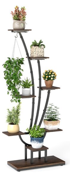 Costway Porta vasi per piante multiple scaffale angolare in metallo a 8 ripiani per fiori, Supporto per piante da interno con luci di crescita Marrone