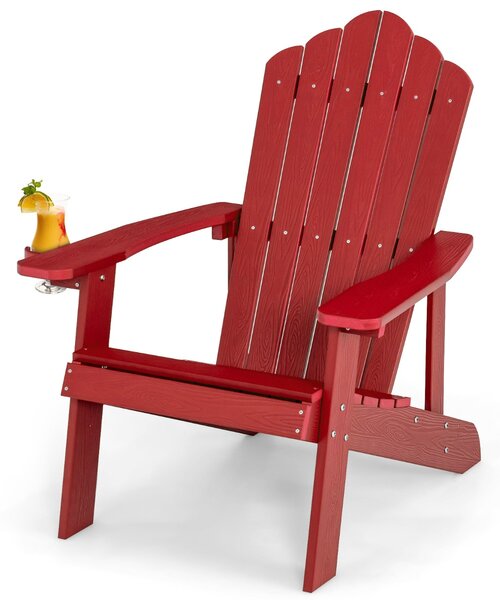 Costway Sedia adirondack da esterno con portabicchieri, Sedia resistente alle intemperie per cortile portata 170kg Rosso