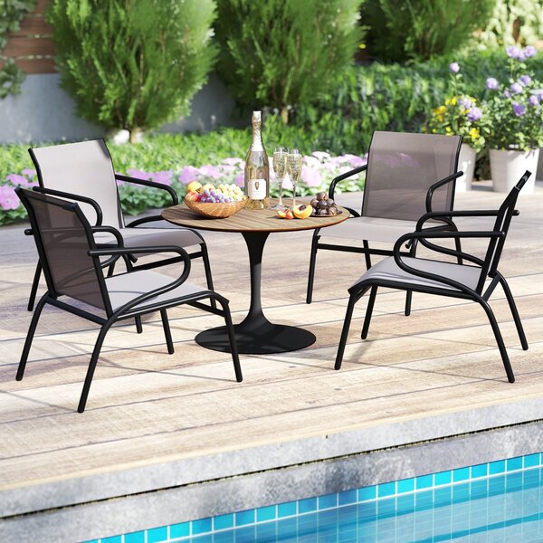 Costway Sedie da bistro moderne da esterno con braccioli per piscina in metallo, Set di sedie da patio 2 con tessuto traspirante e struttura Grigio