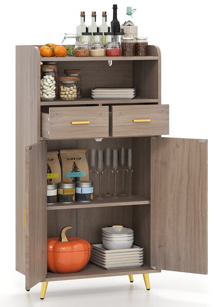 Costway Mobile dispensa 113 cm con ante 2 cassetti e ripiano regolabile per bagno, Armadio da cucina sala da pranzo soggiorno Grigio