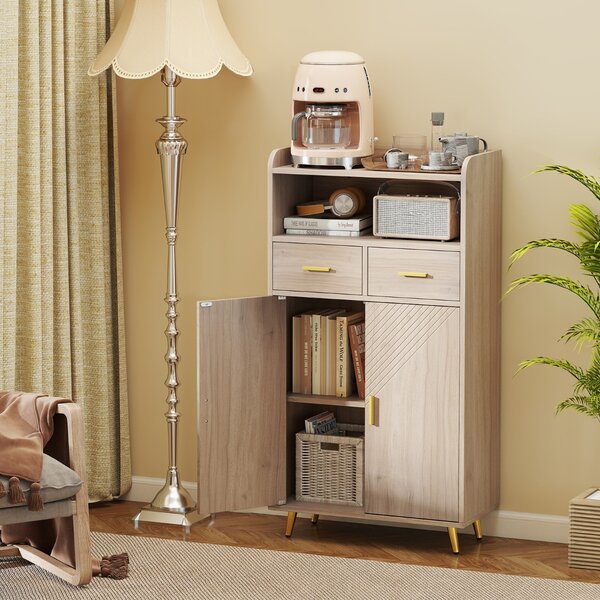 Costway Mobile dispensa 113 cm con ante 2 cassetti e ripiano regolabile per bagno, Armadio da cucina sala da pranzo soggiorno Grigio