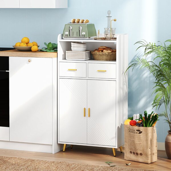 Costway Mobile dispensa 113 cm con ante 2 cassetti e ripiano regolabile per bagno, Armadio da cucina sala da pranzo soggiorno Bianco