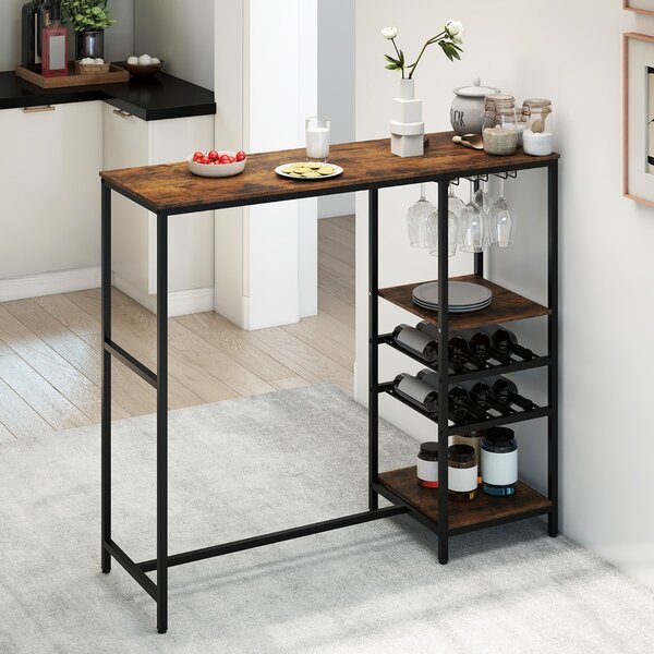 Costway Tavolo da pranzo altezza bar con scaffali di stoccaggio per cucina soggiorno dietro il divano, Tavolo bar lungo da colazione industriale Marrone