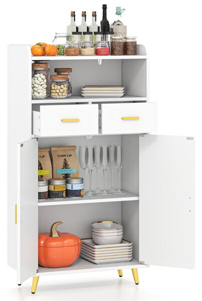 Costway Mobile dispensa 113 cm con ante 2 cassetti e ripiano regolabile per bagno, Armadio da cucina sala da pranzo soggiorno Bianco