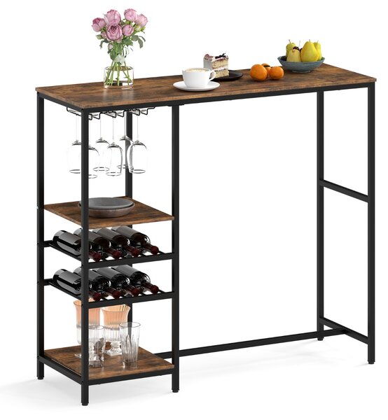 Costway Tavolo da pranzo altezza bar con scaffali di stoccaggio per cucina soggiorno dietro il divano, Tavolo bar lungo da colazione industriale Marrone