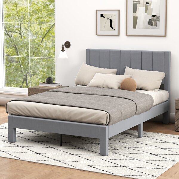 Costway Struttura letto matrimoniale 200x140 CM con testiera in velluto morbido e supporto doghe, Letto piattaforma imbottito Grigio