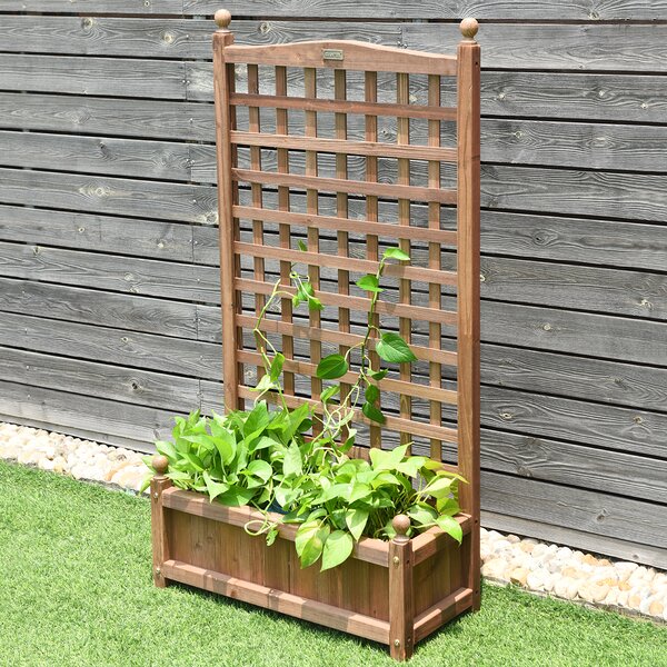 Costway Fioriera da esterno in legno massiccio con traliccio struttura resistente alle intemperie, Fioriera per giardino per piante rampicanti Marrone