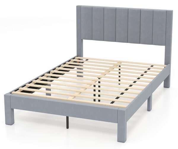 Costway Struttura letto matrimoniale 200x140 CM con testiera in velluto morbido e supporto doghe, Letto piattaforma imbottito Grigio
