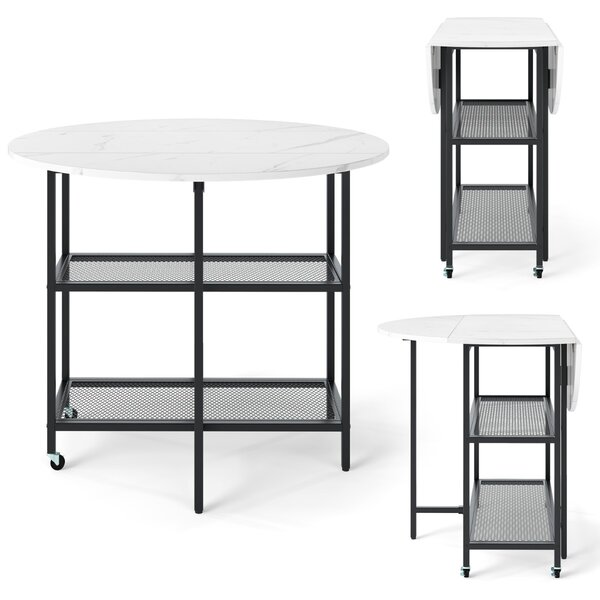 Costway Tavolo da pranzo pieghevole mobile per 2-4 persone con 2 mensole di stoccaggio, Tavolo a ribalta per sala da pranzo Bianco
