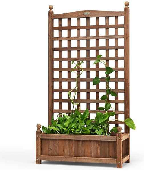 Costway Fioriera da esterno in legno massiccio con traliccio struttura resistente alle intemperie, Fioriera per giardino per piante rampicanti Marrone