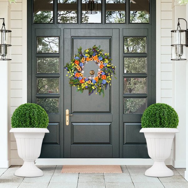 Costway Vasi di fiori in plastica a forma di urna con base a piedistallo e foro di drenaggio, Set di 2 fioriere vintage alte Bianco