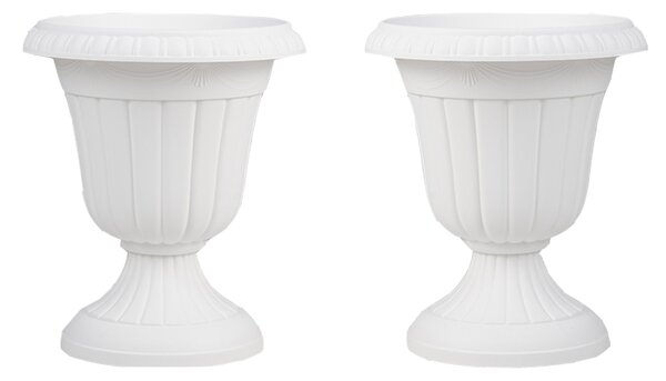 Costway Vasi di fiori in plastica a forma di urna con base a piedistallo e foro di drenaggio, Set di 2 fioriere vintage alte Bianco