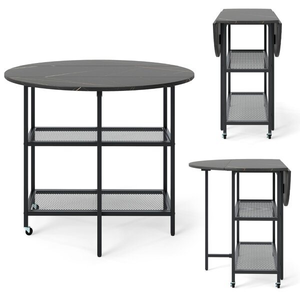 Costway Tavolo da pranzo pieghevole mobile per 2-4 persone con 2 mensole di stoccaggio, Tavolo a ribalta per sala da pranzo Nero