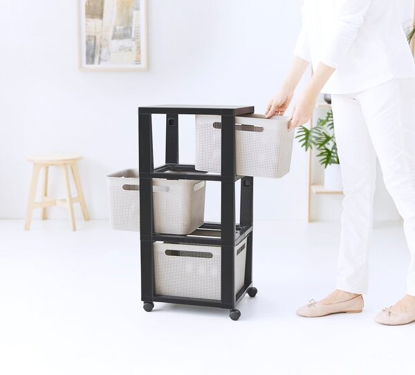 Scaffale mobile in plastica nero/beige 30x77 cm Brisen - Rotho