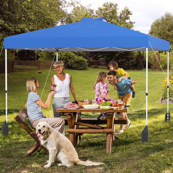 Costway Rifugio da patio pieghevole per eventi commerciali, Tenda a cielo apribile 3 x 3 M con borsa con ruote Blu