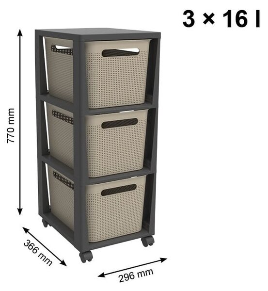 Scaffale mobile in plastica nero/beige 30x77 cm Brisen - Rotho