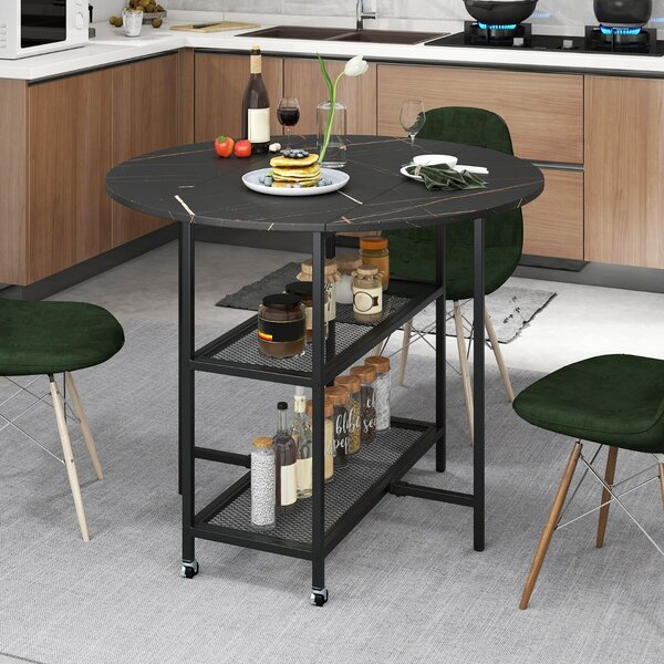 Costway Tavolo da pranzo pieghevole mobile per 2-4 persone con 2 mensole di stoccaggio, Tavolo a ribalta per sala da pranzo Nero