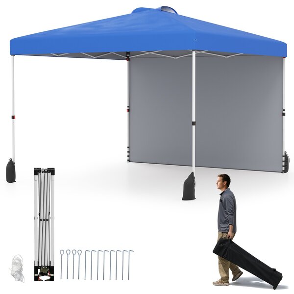 Costway Rifugio da patio pieghevole per eventi commerciali, Tenda a cielo apribile 3 x 3 M con borsa con ruote Blu