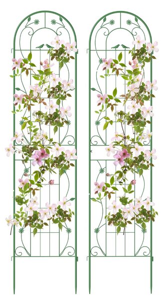 Costway Pacco da 2 di traliccio da giardino in metallo 220x52cm, Supporto decorativo per piante rampicanti rose Verde