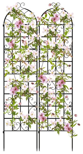 Costway Arco da giardino 220x55cm in metallo, Pergola decorativa da esterno per piante rampicanti fiori verdure Nero 2 Pezzi