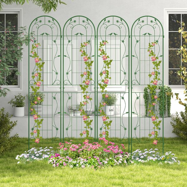 Costway Pacco da 2 di traliccio da giardino in metallo 220x52cm, Supporto decorativo per piante rampicanti rose Verde