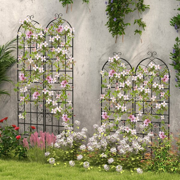 Costway Arco da giardino 220x55cm in metallo, Pergola decorativa da esterno per piante rampicanti fiori verdure Nero 2 Pezzi